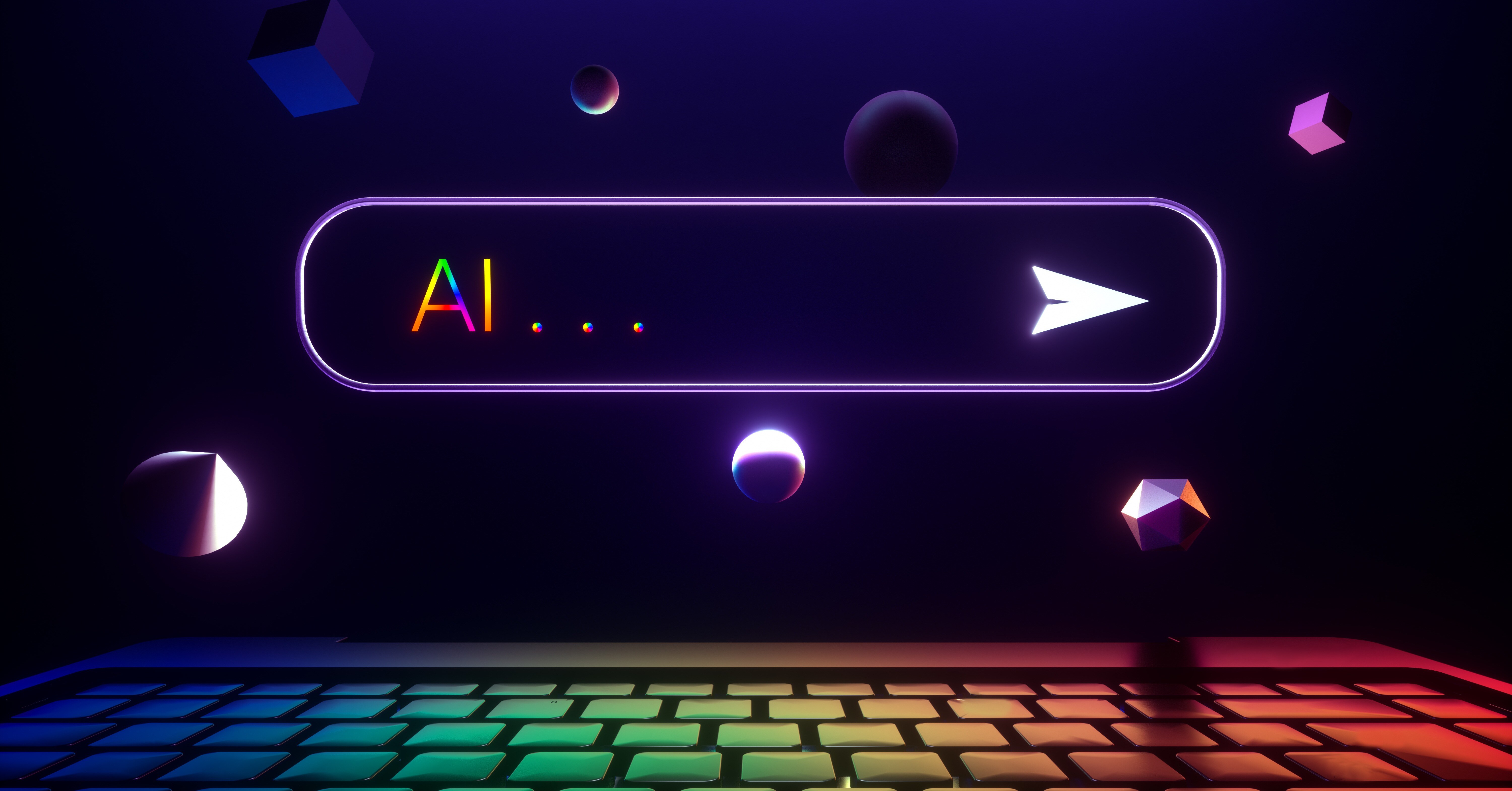 AI search bar with geometric shapes around 
