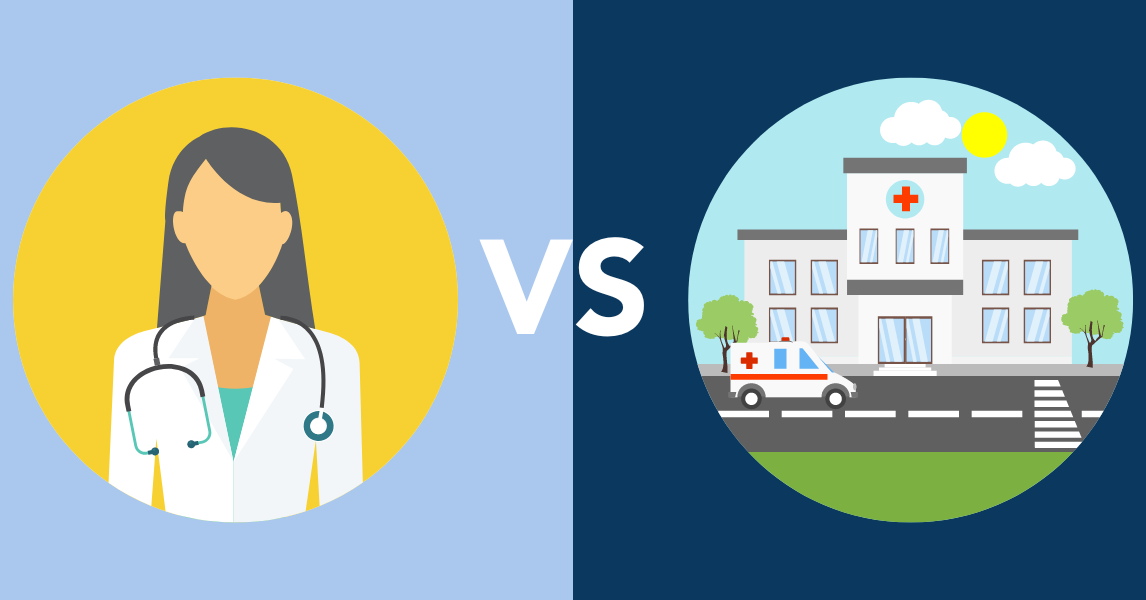 Illustration of independent versus hospital affiliated physician